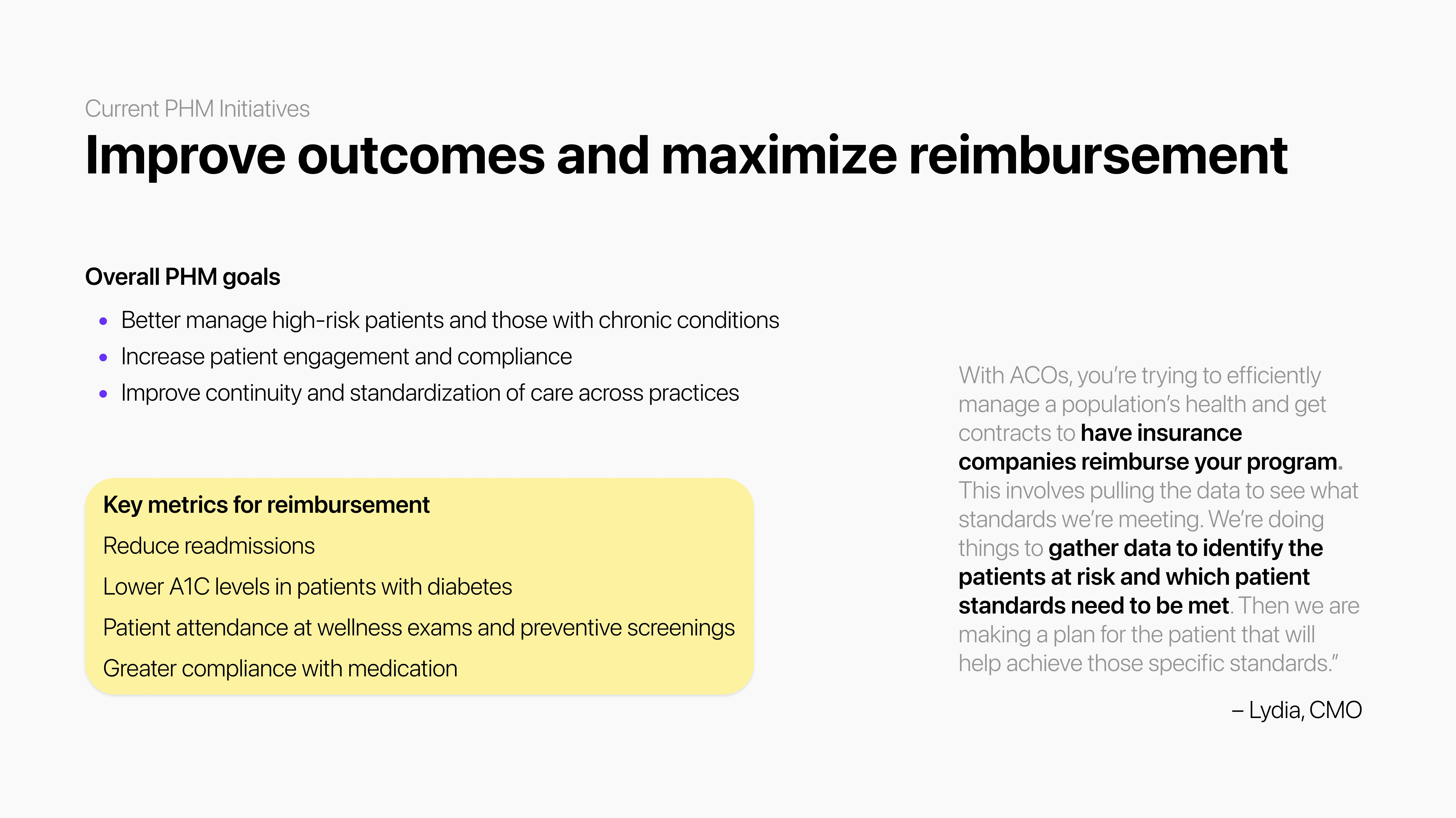 Current population health management initiatives slide