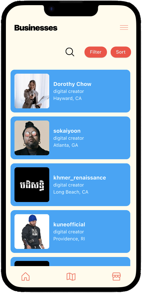 Business list screen