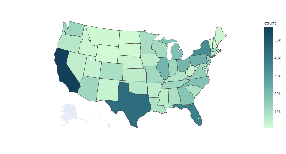 Map of data distribution across US states